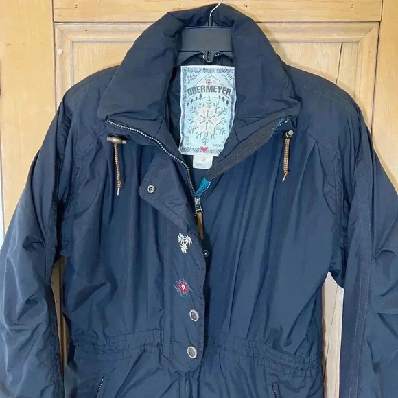 Obermeyer Womens Floral Insulation Thermo Lite Ski Jacket Size 10 Black FA GDD - Picture 1 of 12